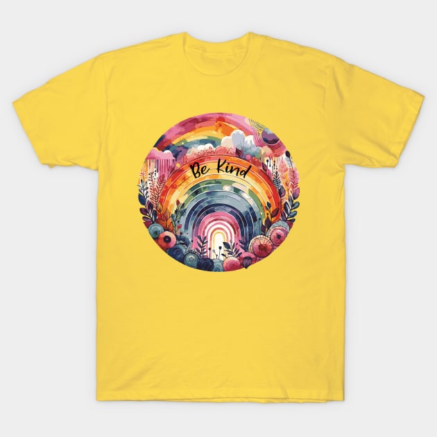 Be Kind Rainbow Watercolor T-Shirt by Heartsake